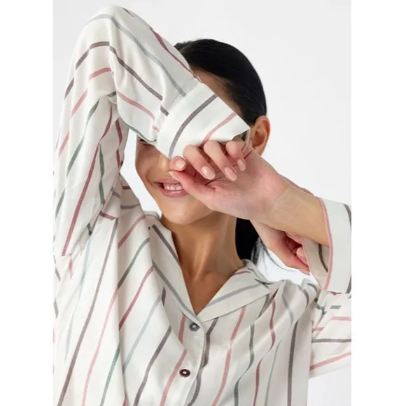 Cozy Earth Woven Stripe Long Sleeve Button Down Pajama Top