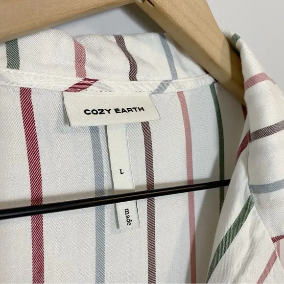Cozy Earth Woven Stripe Long Sleeve Button Down Pajama Top