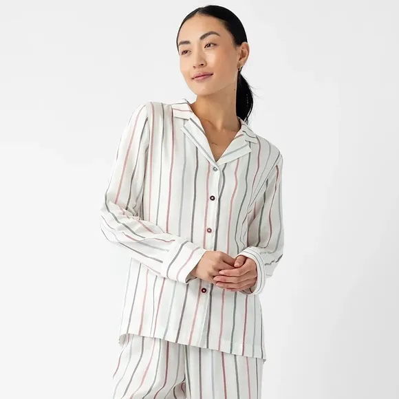 Cozy Earth Woven Stripe Long Sleeve Button Down Pajama Top