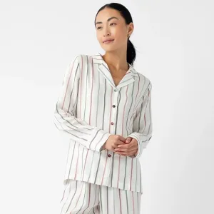 Cozy Earth Woven Stripe Long Sleeve Button Down Pajama Top
