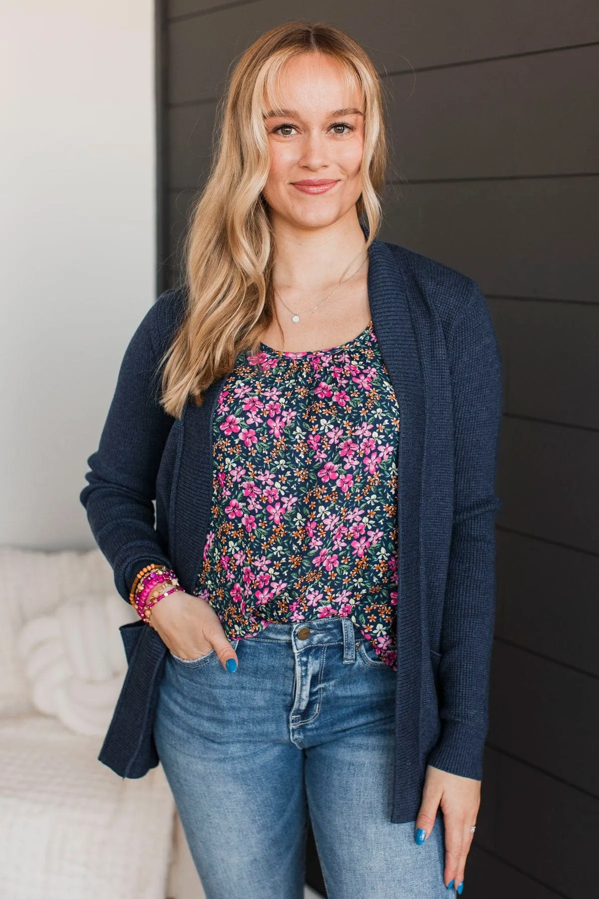 Cozy In This Moment Knit Cardigan- Navy