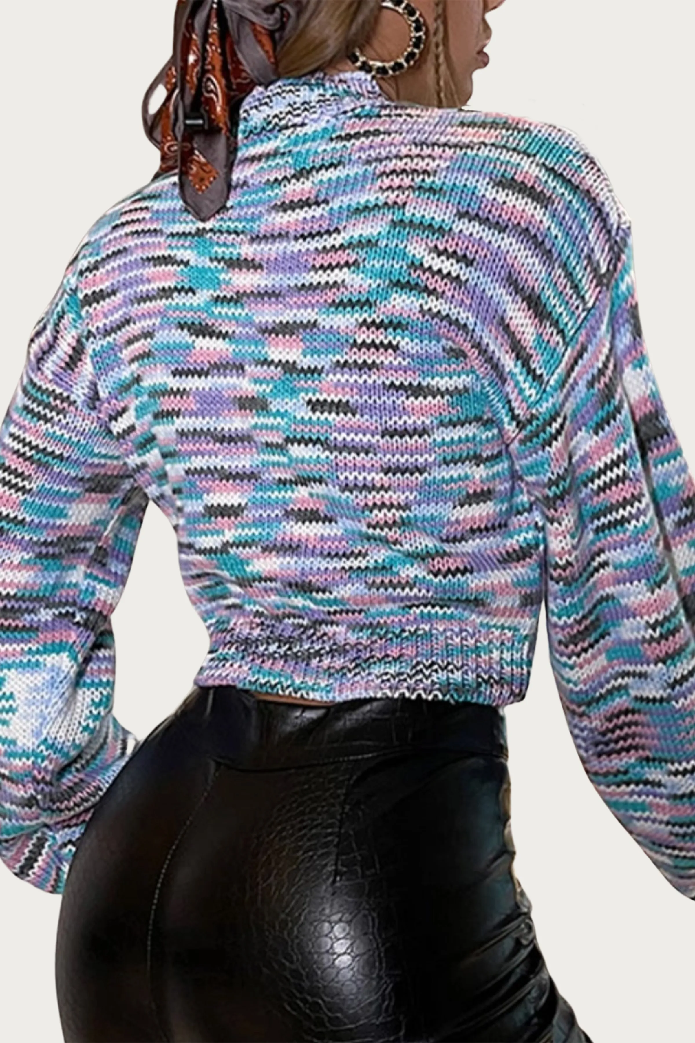 CROPPED MOCK NECK SPACE-DYED SWEATER