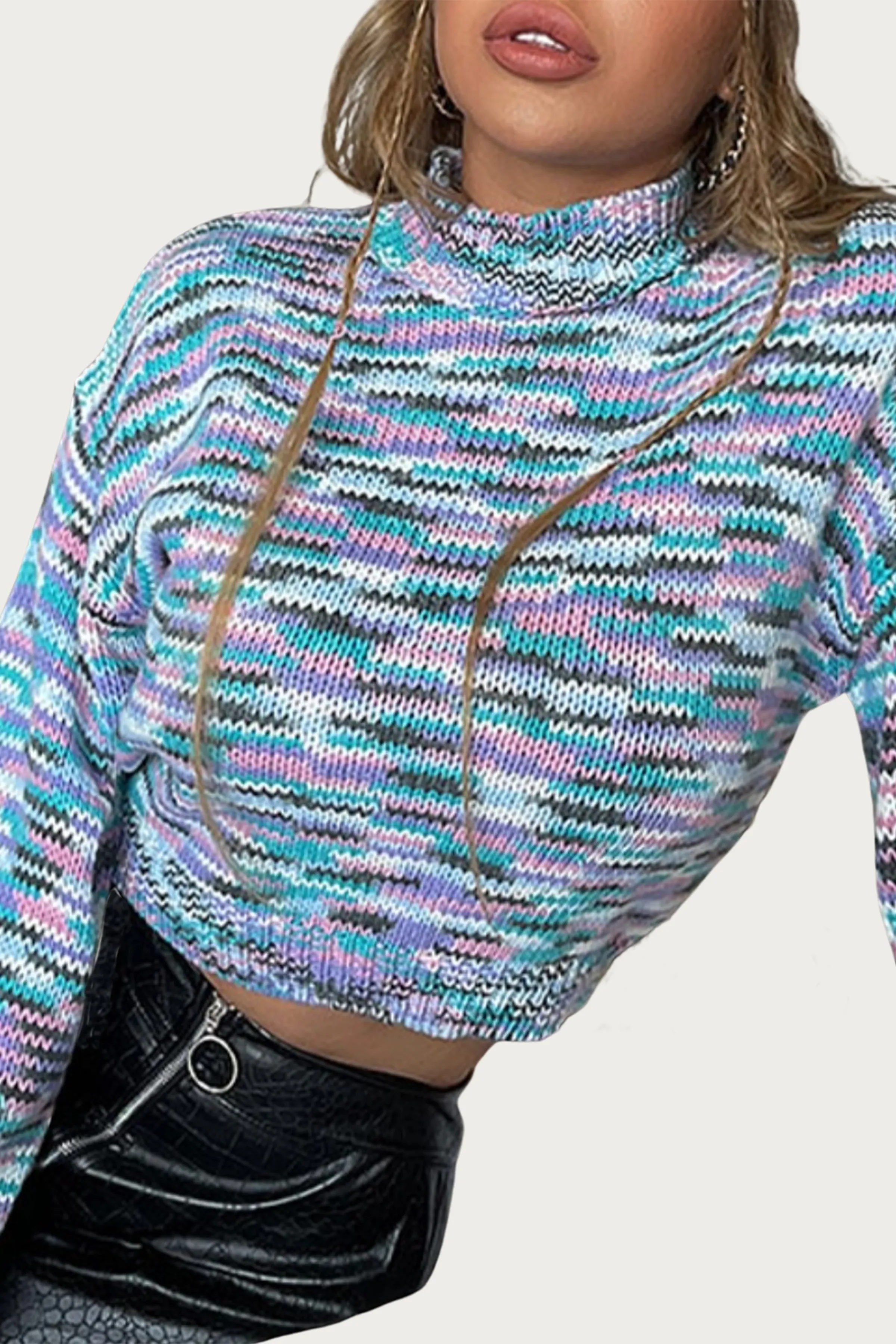 CROPPED MOCK NECK SPACE-DYED SWEATER