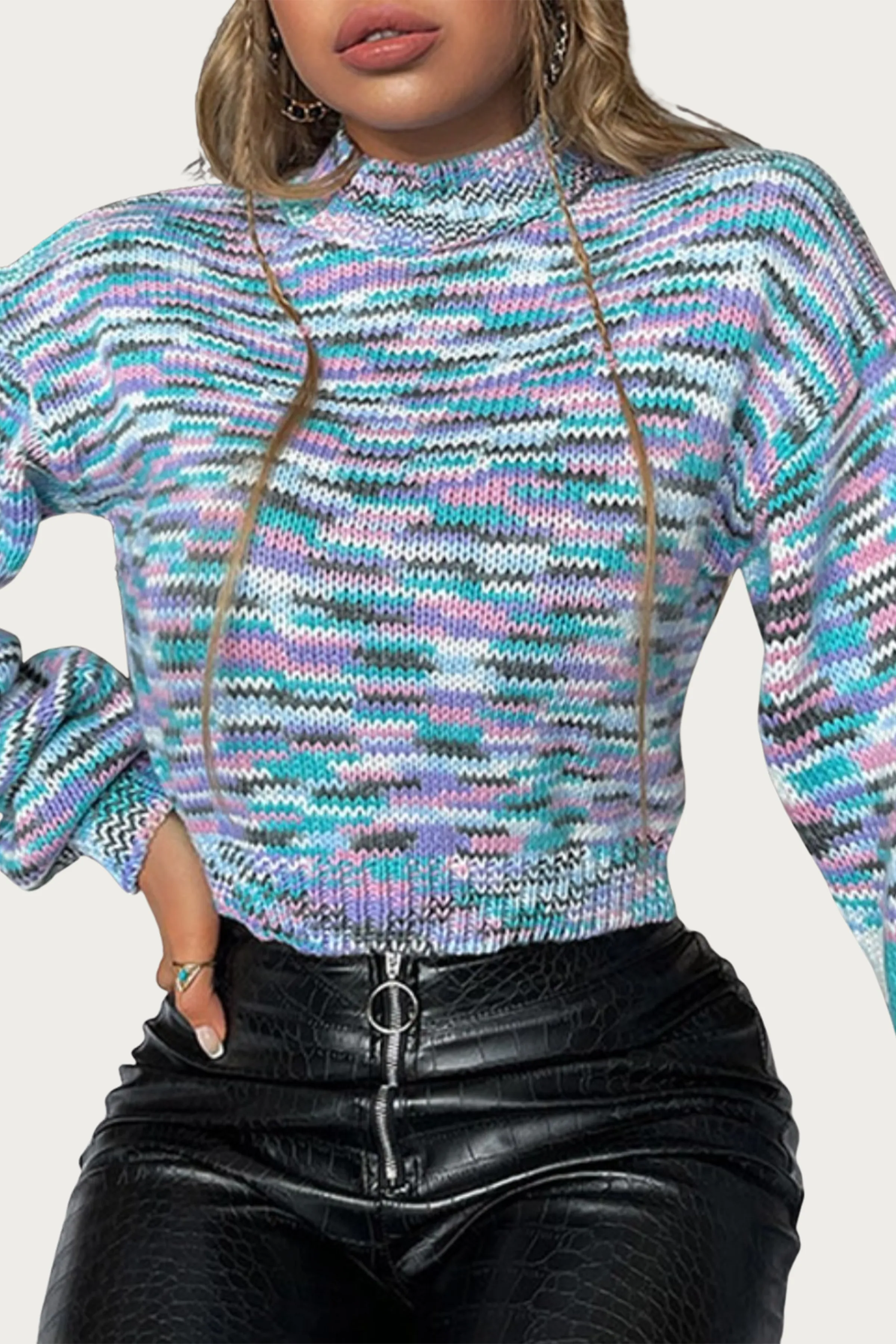 CROPPED MOCK NECK SPACE-DYED SWEATER