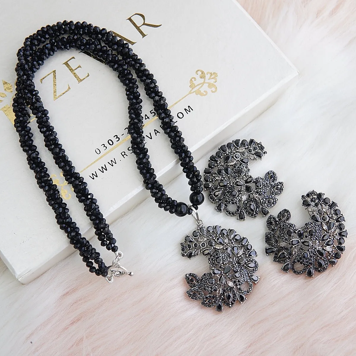 Cubic Zirconia Twisted Mala Pendant Set