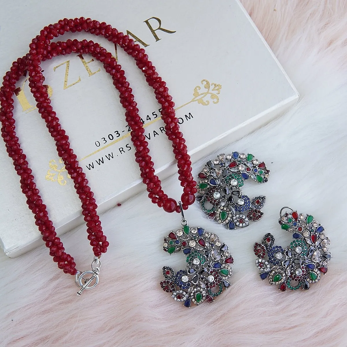 Cubic Zirconia Twisted Mala Pendant Set