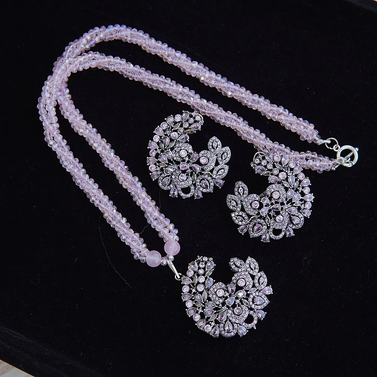 Cubic Zirconia Twisted Mala Pendant Set