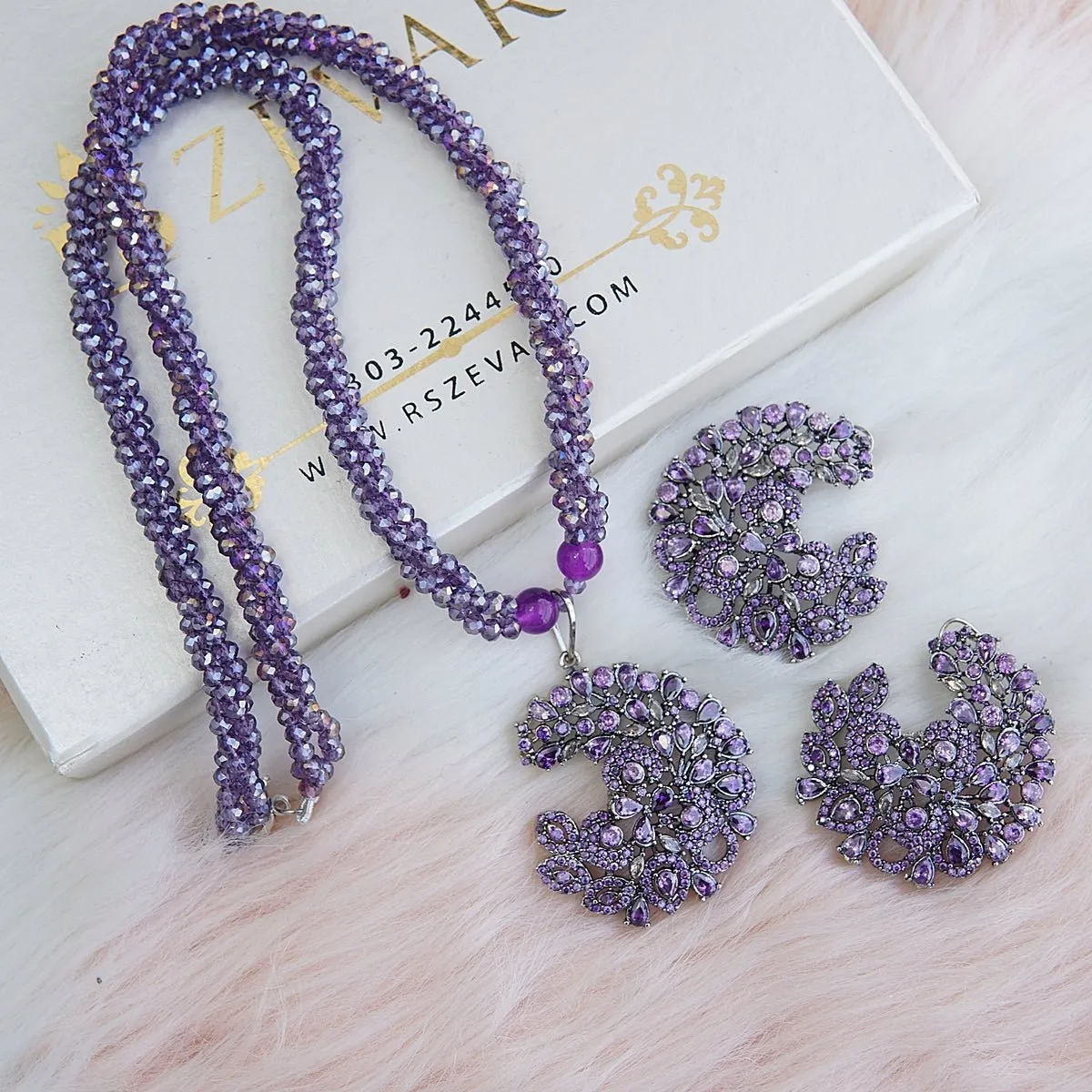 Cubic Zirconia Twisted Mala Pendant Set