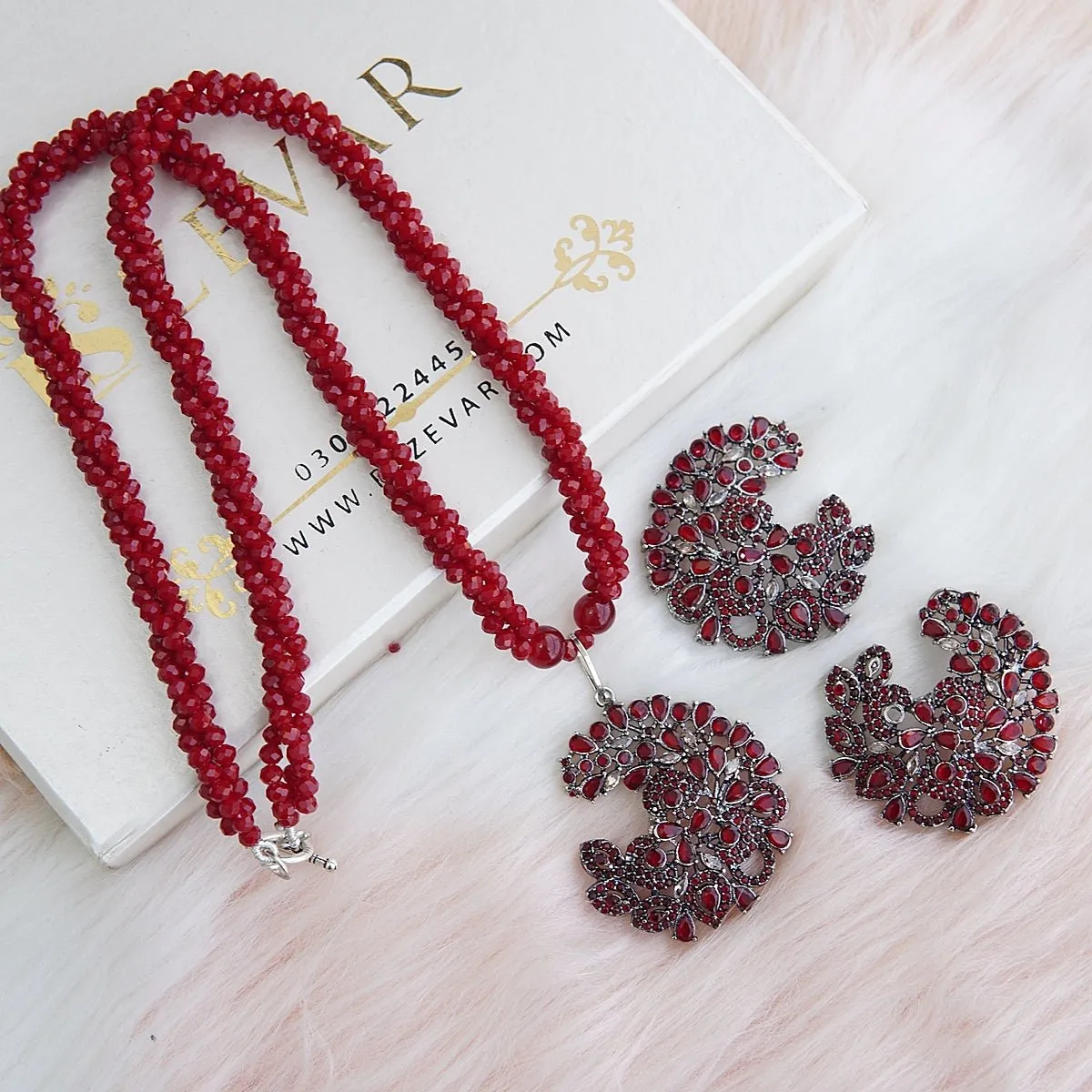 Cubic Zirconia Twisted Mala Pendant Set
