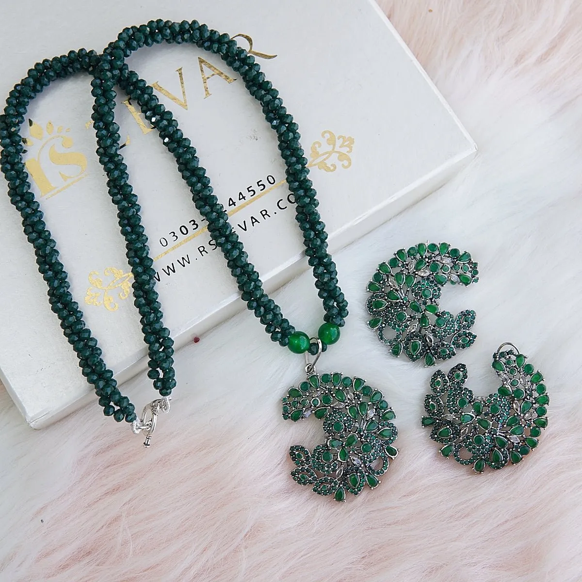 Cubic Zirconia Twisted Mala Pendant Set