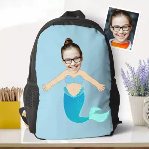 Custom Blue Mermaid Photo Backpacks Back to School Gifts