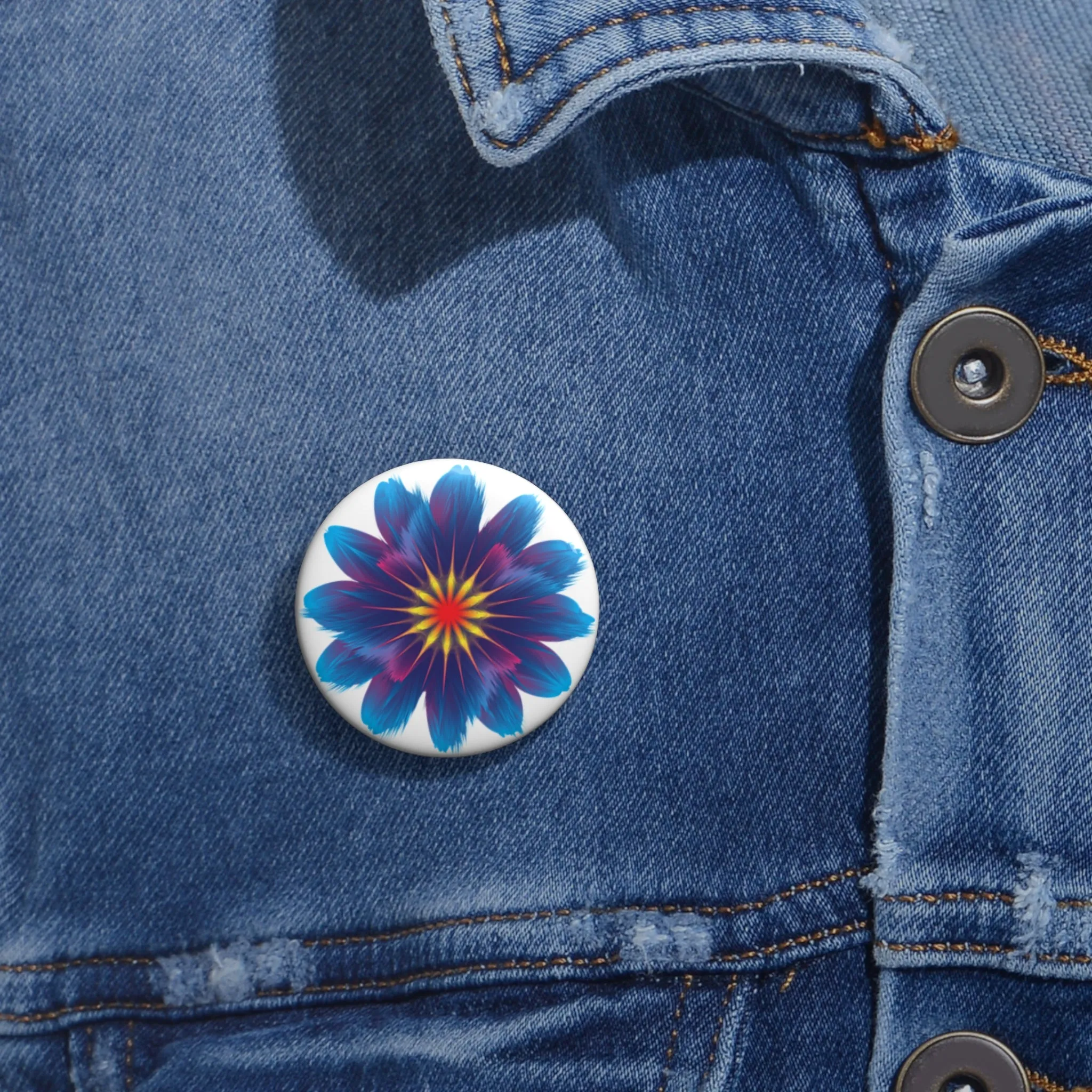 Custom Pin Buttons Blue Flower