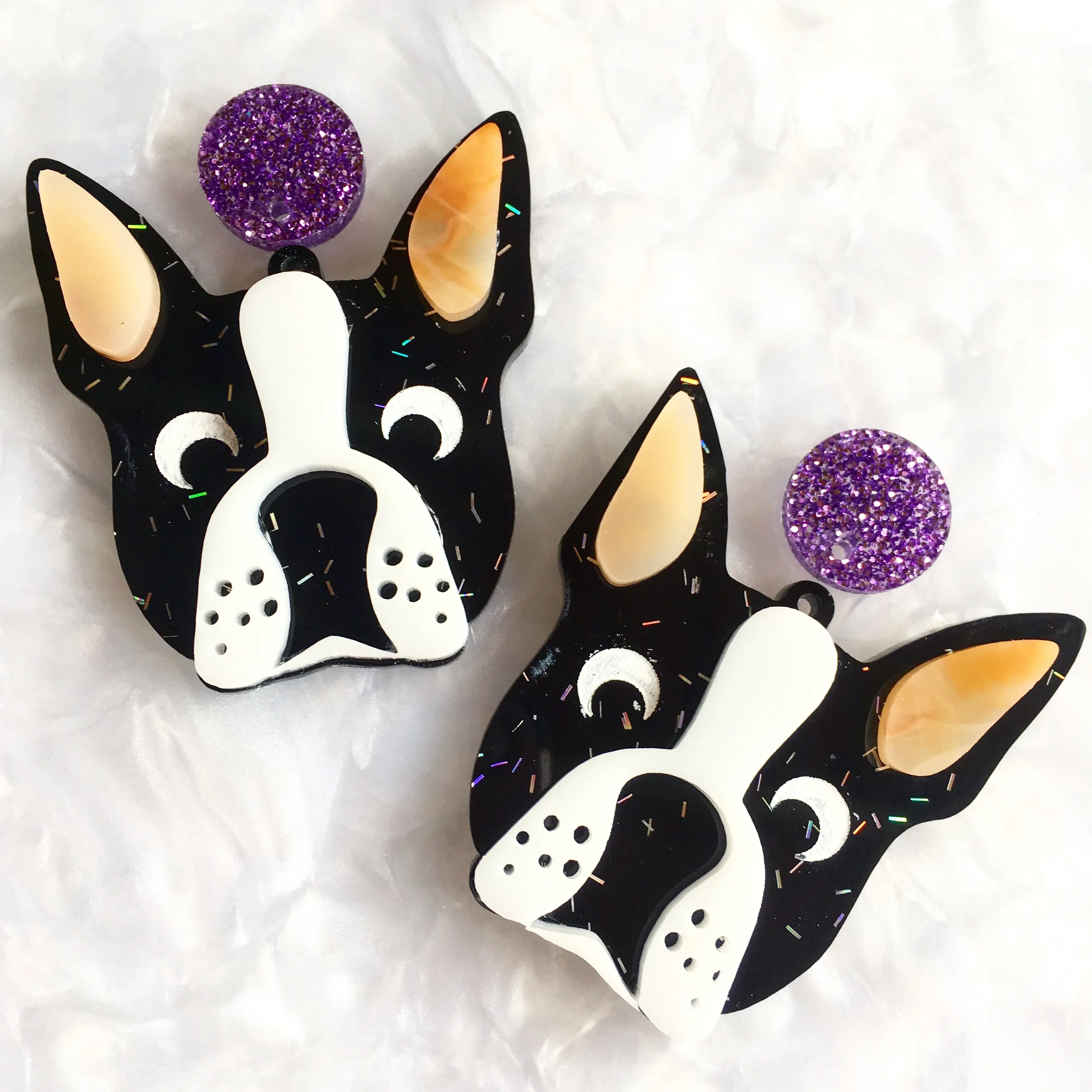 Cute Dog Boston Terrier Perfect for earrings / 12 Pieces, 50mm