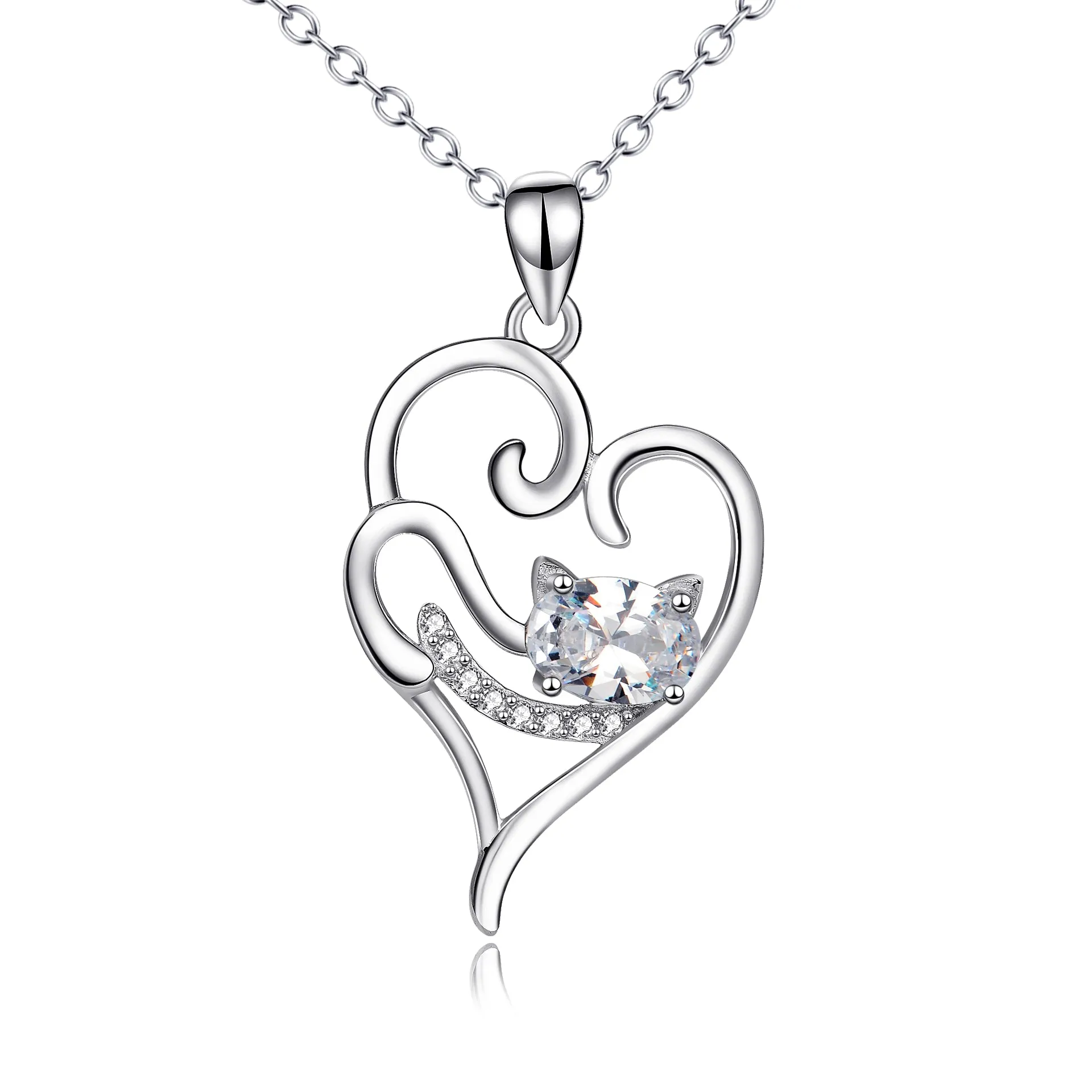 Cutie Cat Relaxed Cat Heart Pendant Necklace