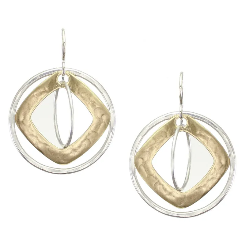 Cutout Diamond with Rings Earring