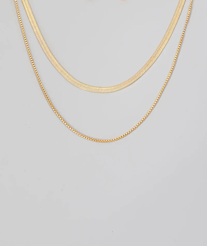 Dainty Double Layered Snake Chain Necklace in Gold