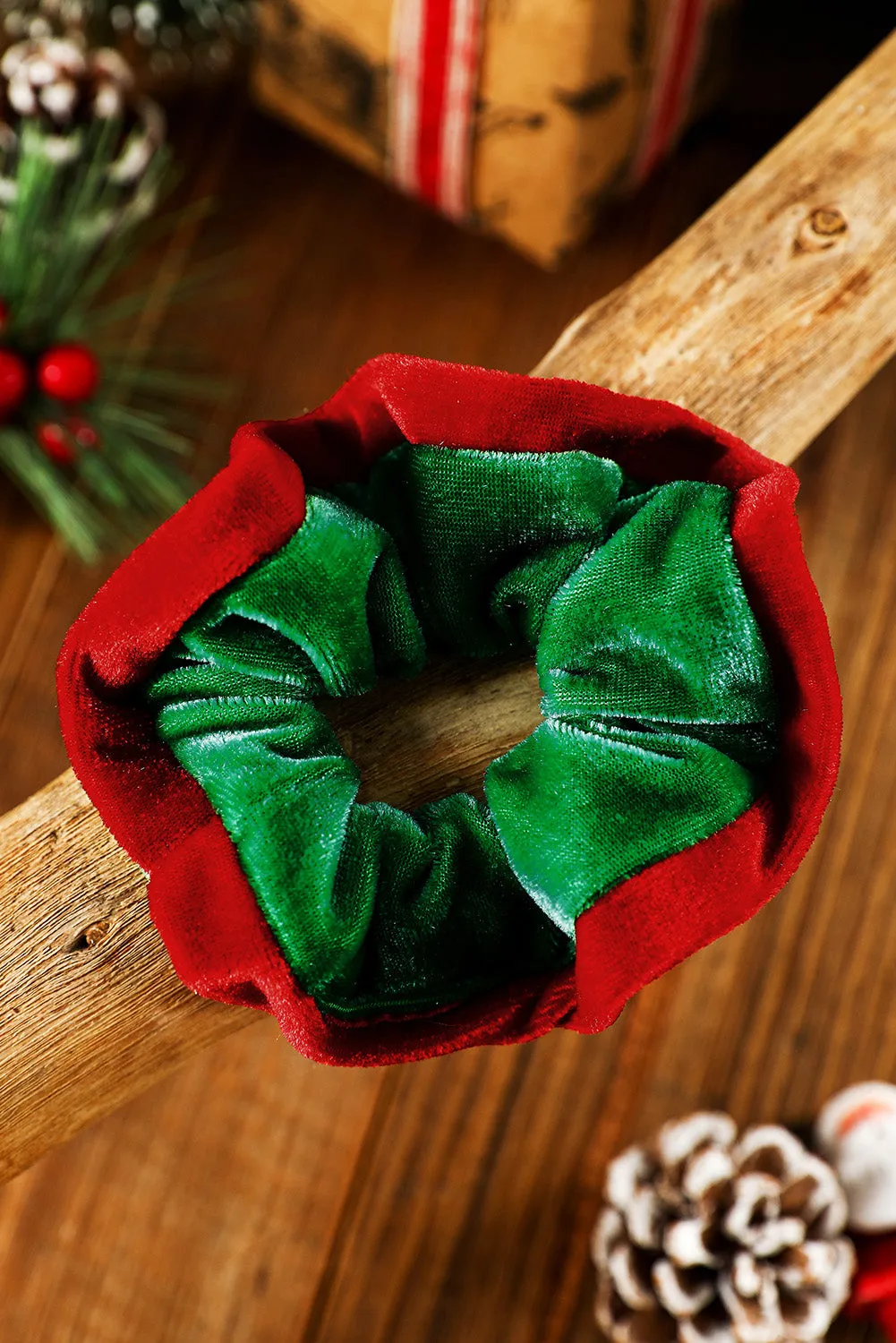 Dark Green Mixed Flannel Christmas Scrunchie Hair Tie