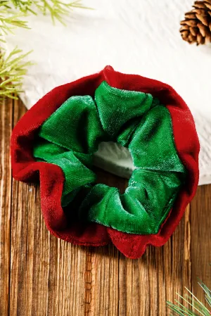 Dark Green Mixed Flannel Christmas Scrunchie Hair Tie