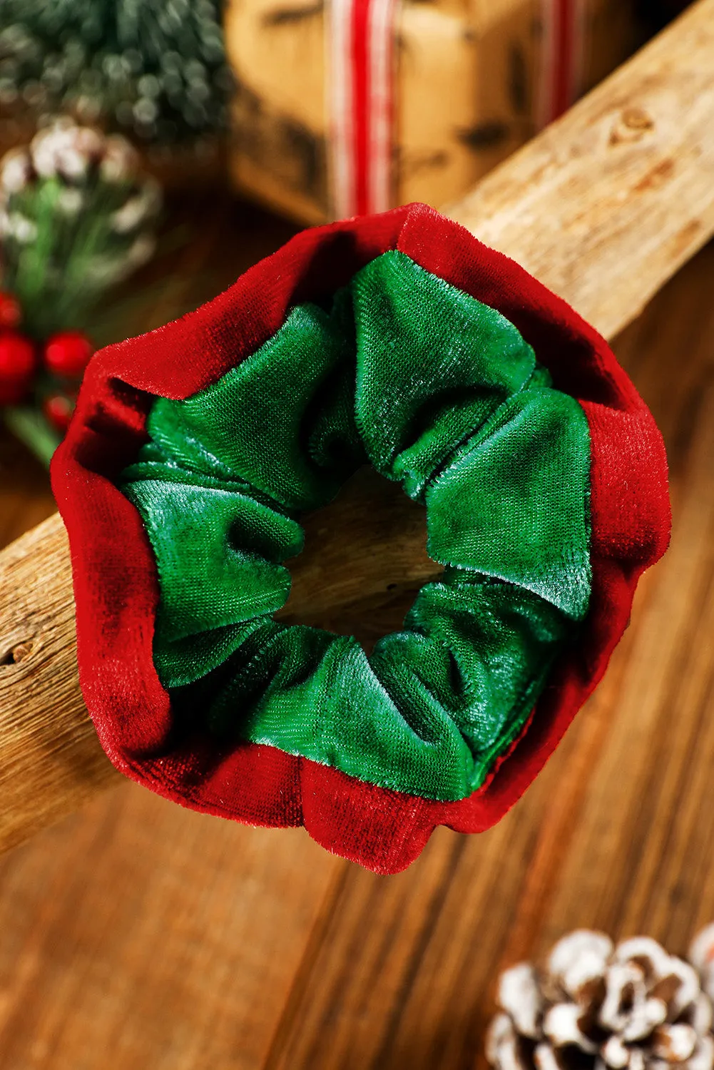 Dark Green Mixed Flannel Christmas Scrunchie Hair Tie