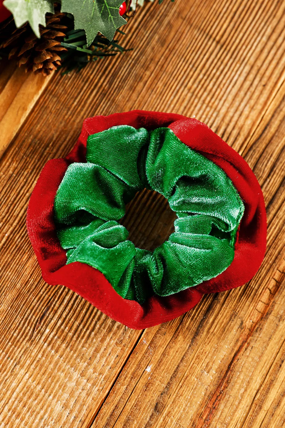 Dark Green Mixed Flannel Christmas Scrunchie Hair Tie