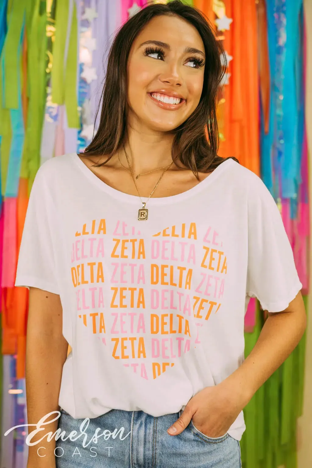 Delta Zeta Repeating Heart Slouchy Tee