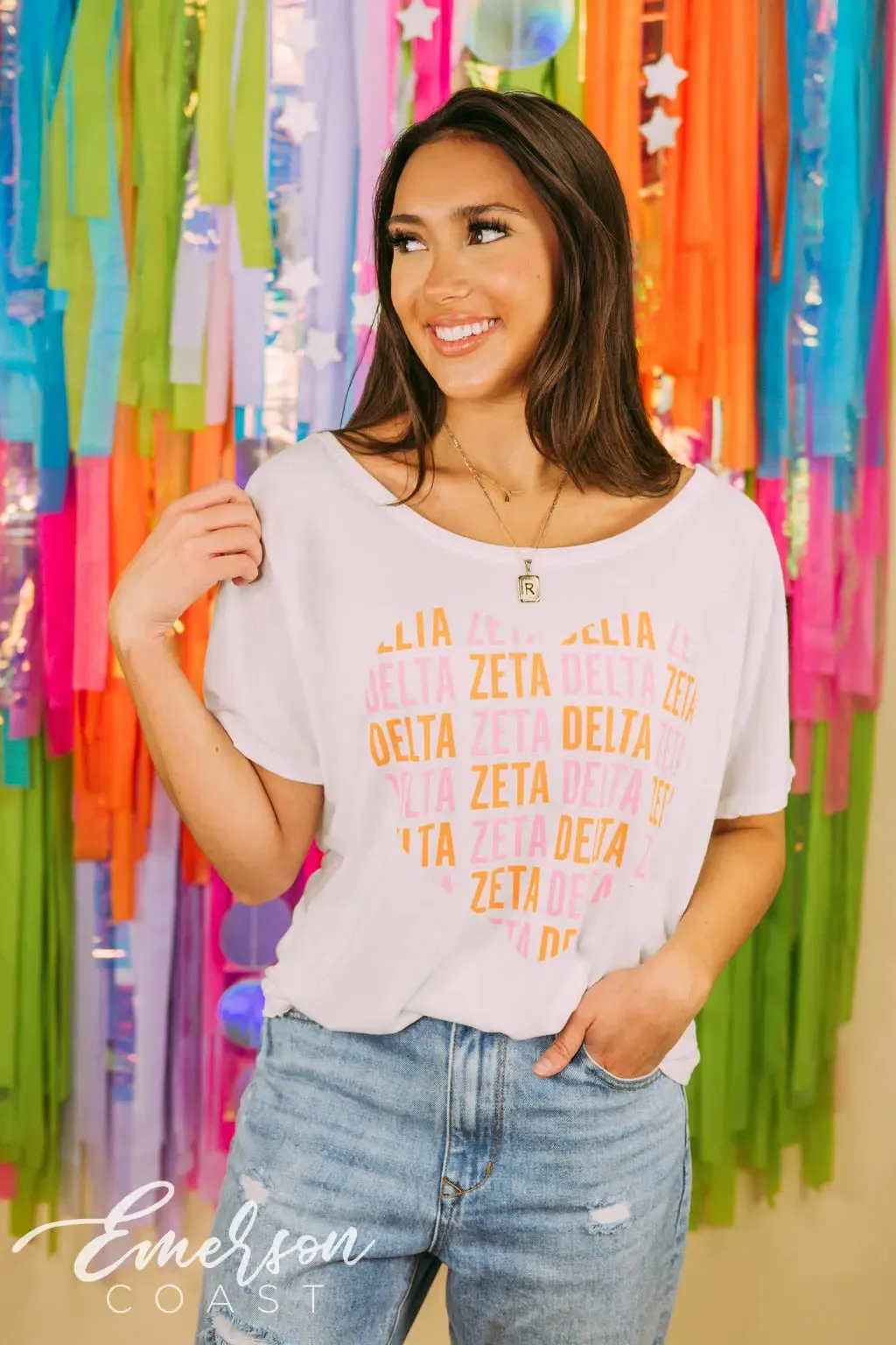 Delta Zeta Repeating Heart Slouchy Tee