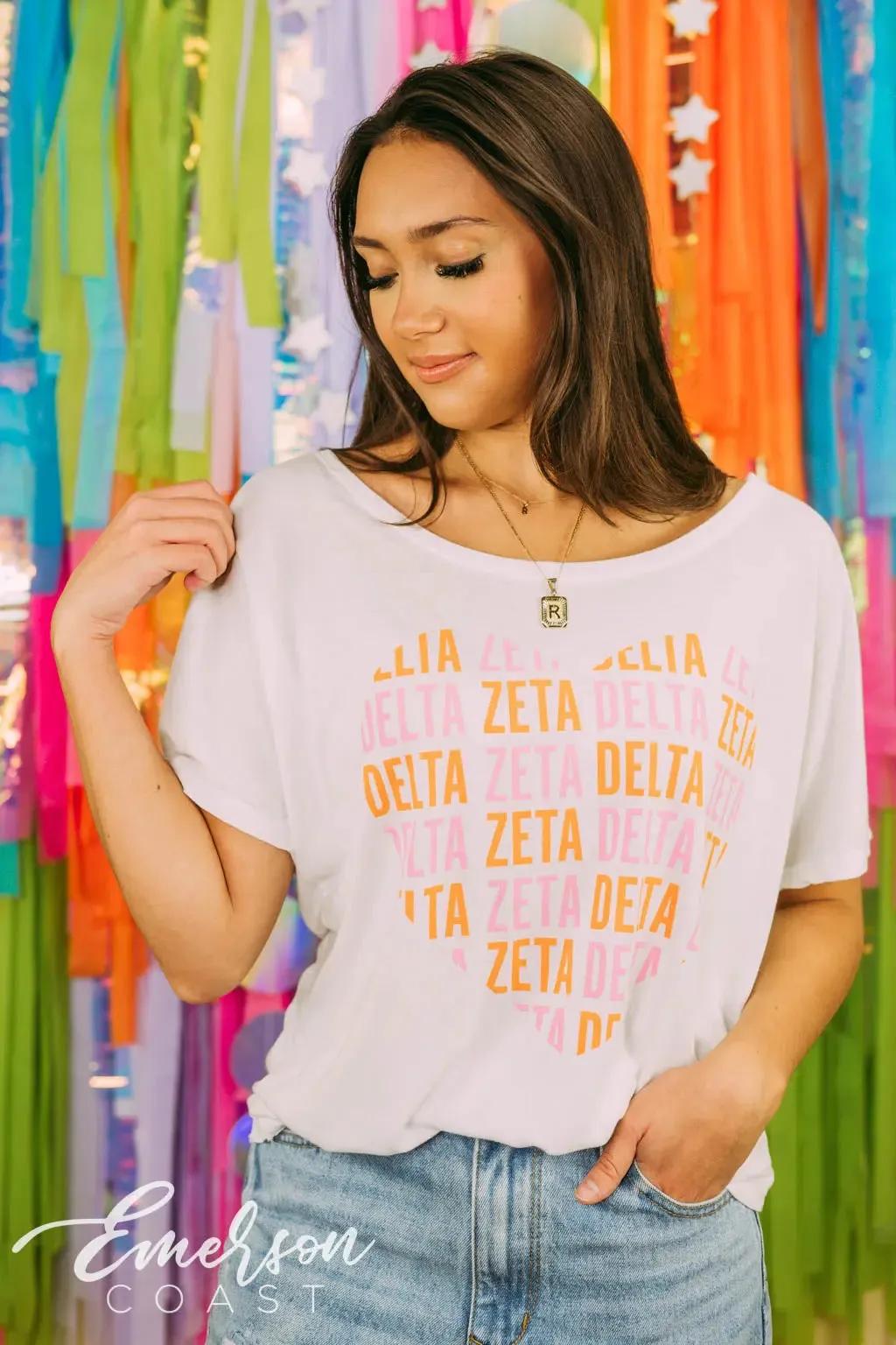 Delta Zeta Repeating Heart Slouchy Tee