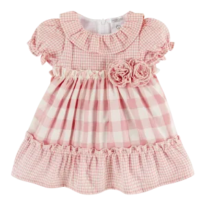 Deolinda Girls Pink Gingham Rose Dress
