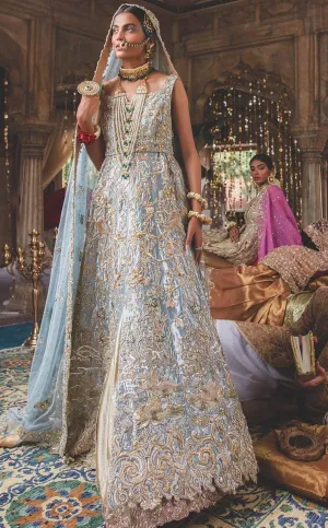Designer Indian Bridal Wear Ice Blue Lehenga Gown Dress