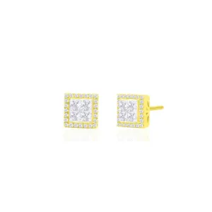 Diamond Iced-Out Square Stud Earrings (14K)