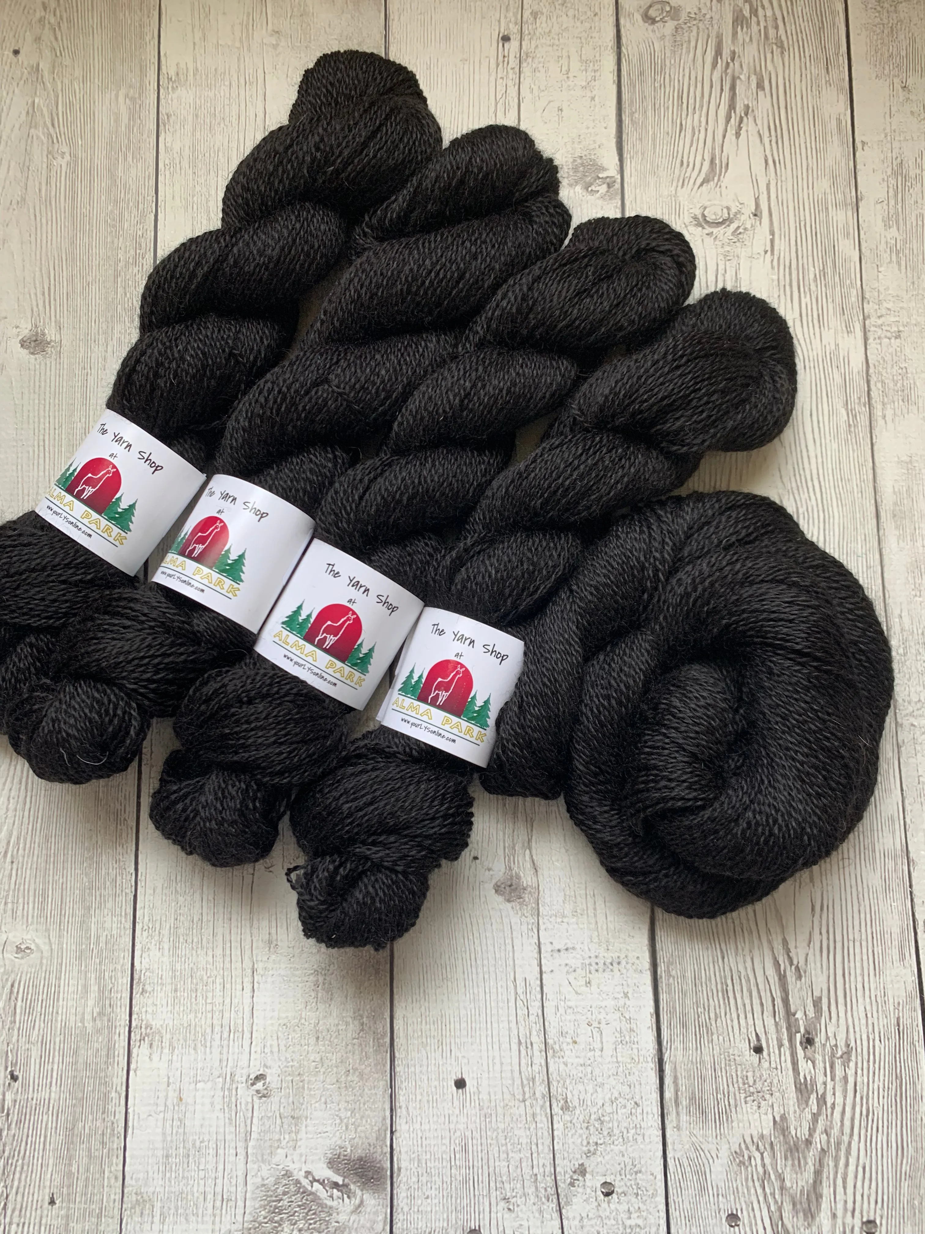 DK - Alma Park Exclusive Farm Yarn -  Sport/DK with BFL 250 yds -Jet BLACK - "TONY TWO STEP"