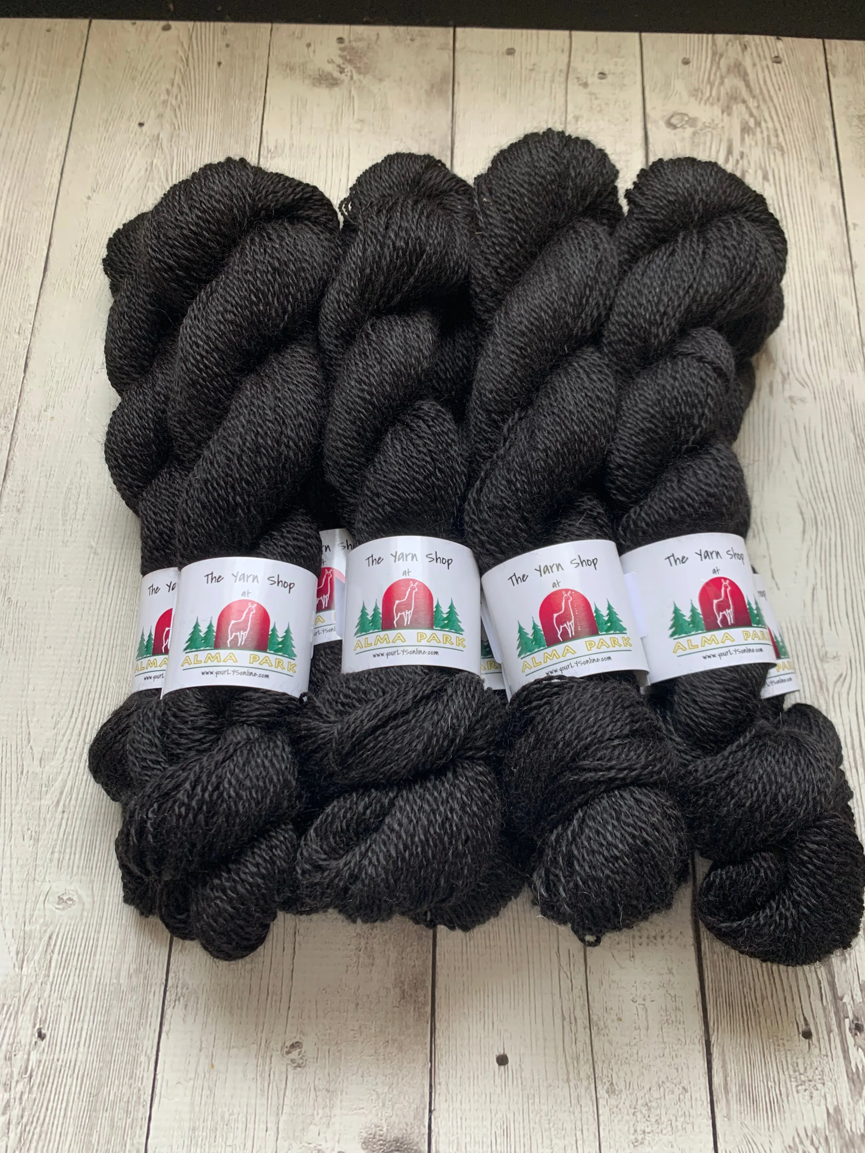DK - Alma Park Exclusive Farm Yarn -  Sport/DK with BFL 250 yds -Jet BLACK - "TONY TWO STEP"