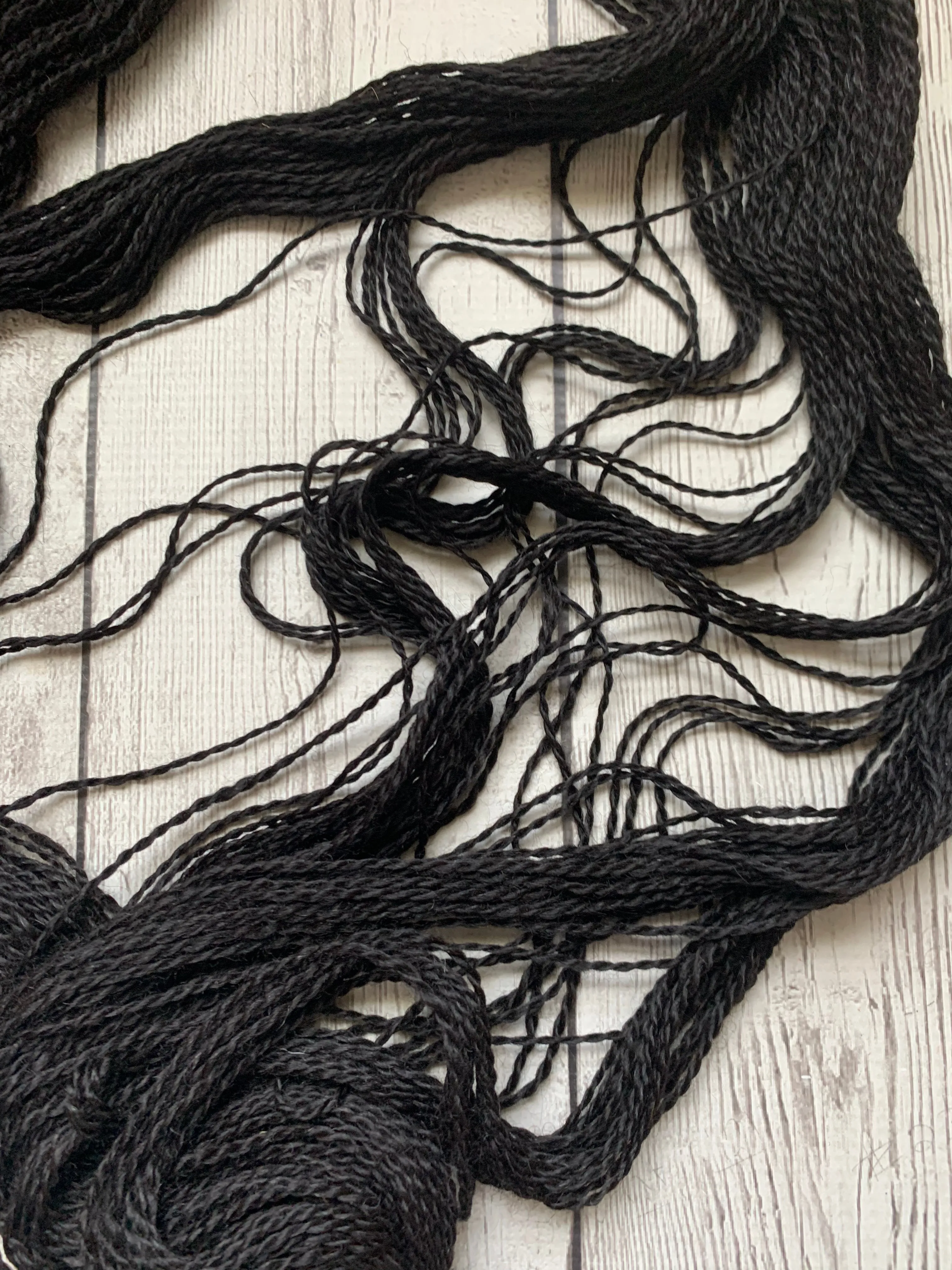 DK - Alma Park Exclusive Farm Yarn -  Sport/DK with BFL 250 yds -Jet BLACK - "TONY TWO STEP"