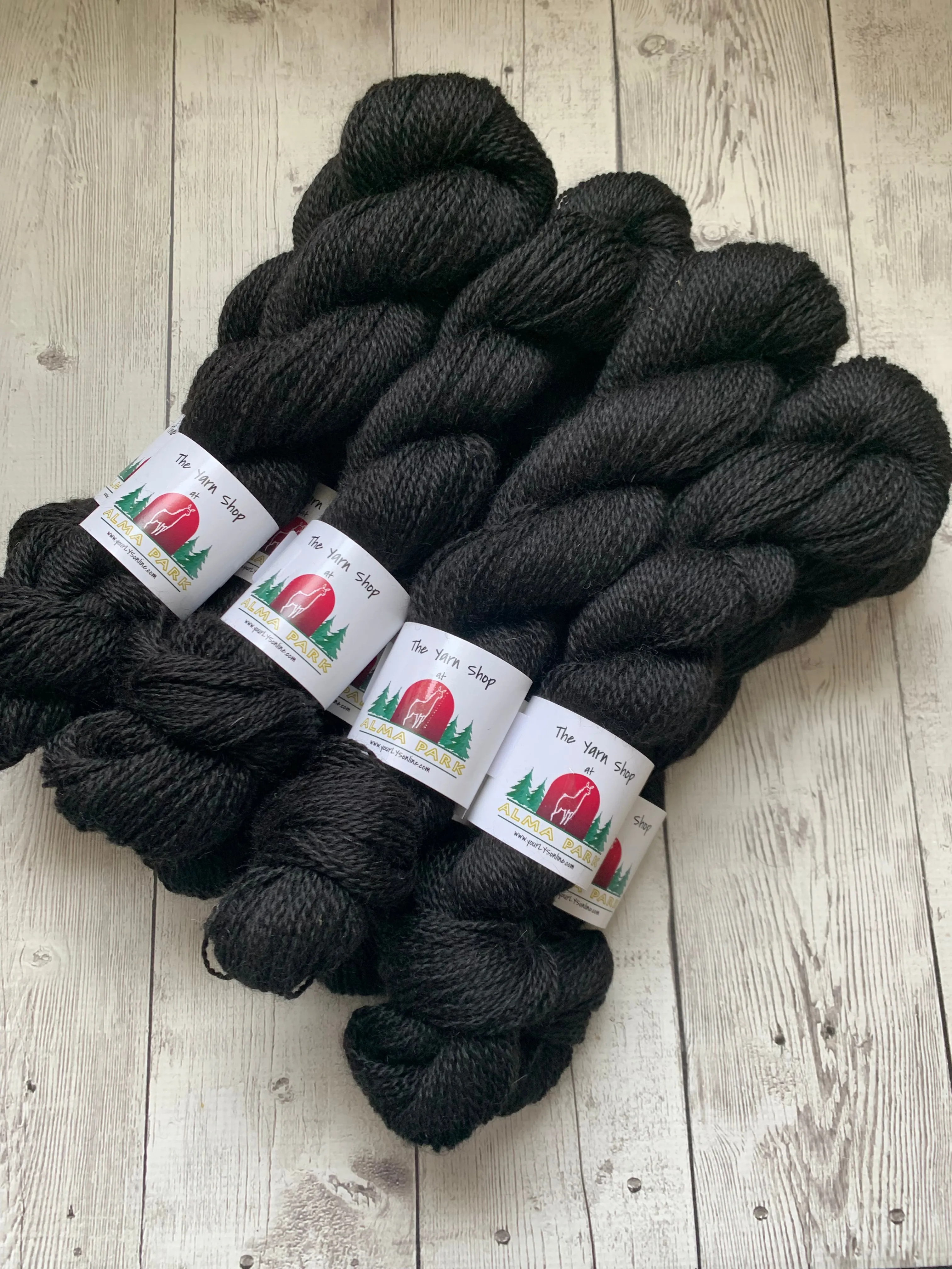 DK - Alma Park Exclusive Farm Yarn -  Sport/DK with BFL 250 yds -Jet BLACK - "TONY TWO STEP"