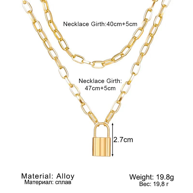 Double Layered Chunky Chain Link Lock Pendant