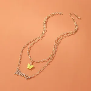 Double Layered Yellow Butterfly Honey Word Necklace