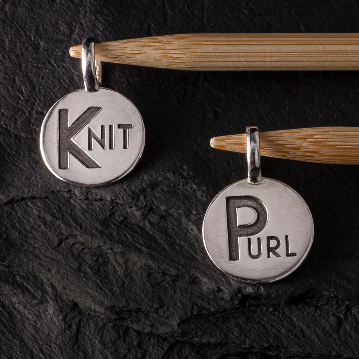 Double Sided Sterling Silver Purl and Stockinette Stitch Motif Pendant/Stitch Marker