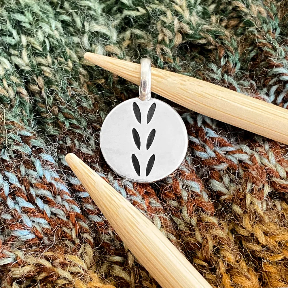 Double Sided Sterling Silver Purl and Stockinette Stitch Motif Pendant/Stitch Marker