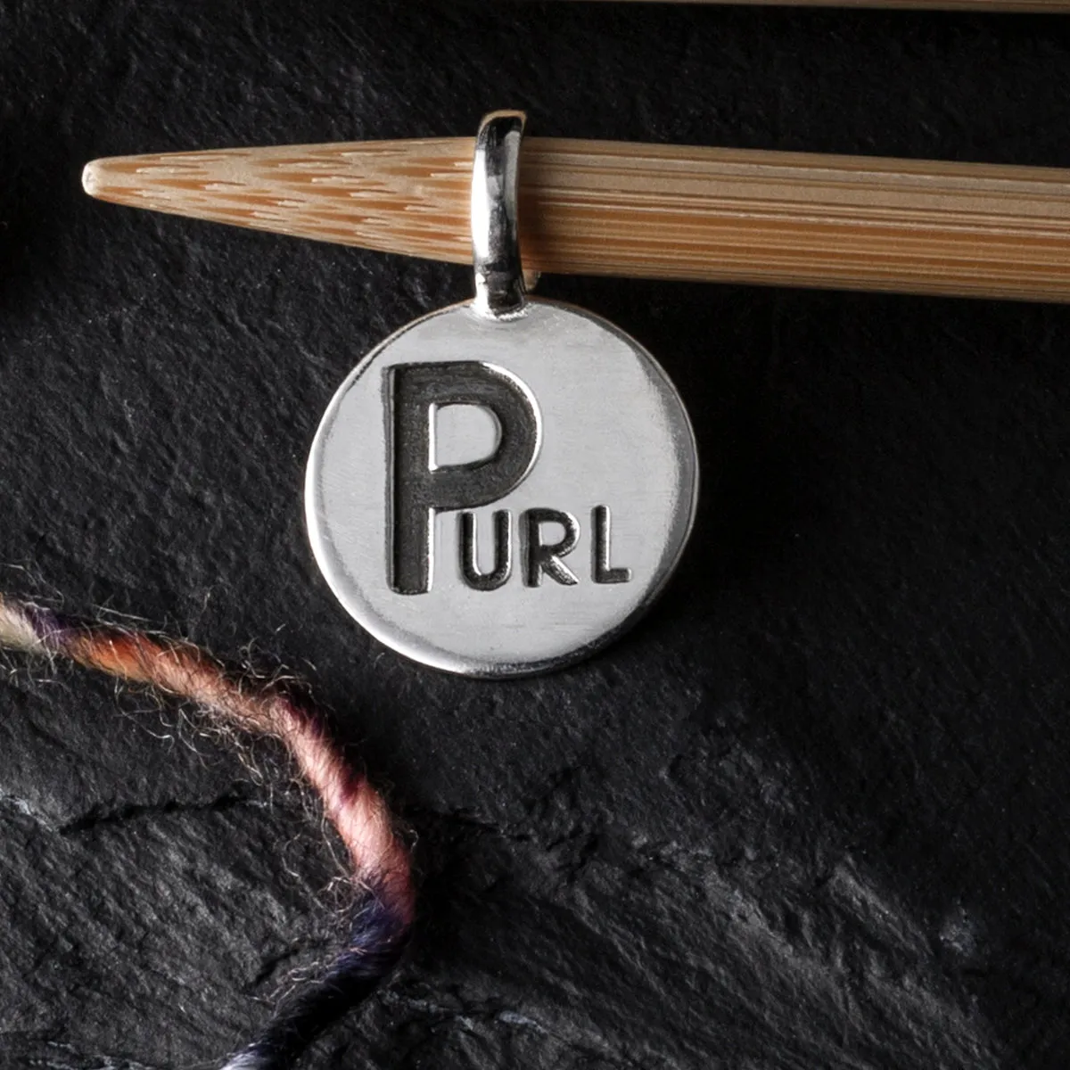 Double Sided Sterling Silver Purl and Stockinette Stitch Motif Pendant/Stitch Marker
