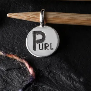 Double Sided Sterling Silver Purl and Stockinette Stitch Motif Pendant/Stitch Marker