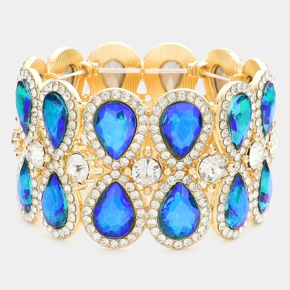 Double Teardrop Blue AB Crystal Stretch Bracelet | 575960