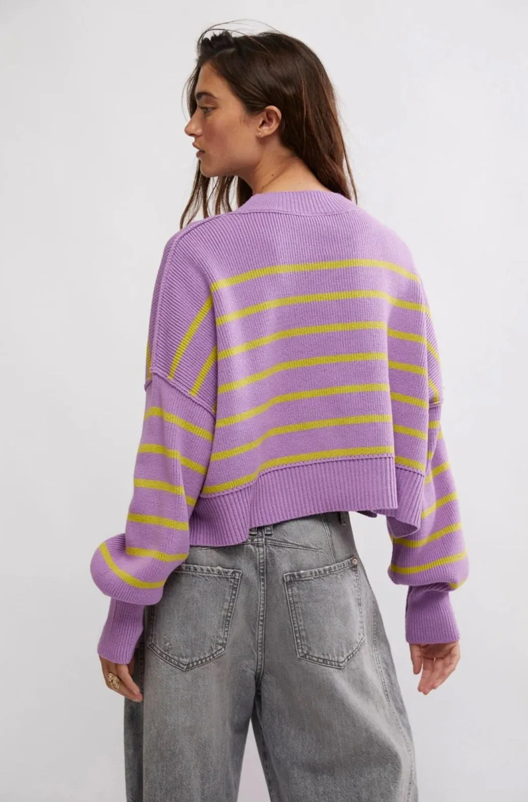 Easy Street Stripe Crop Pullover-Iris Orchid