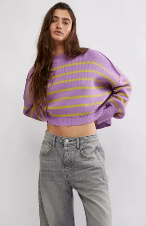 Easy Street Stripe Crop Pullover-Iris Orchid