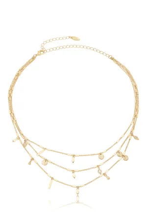 Easy Triple Layers 18k Gold Plated Mini Charm Necklace