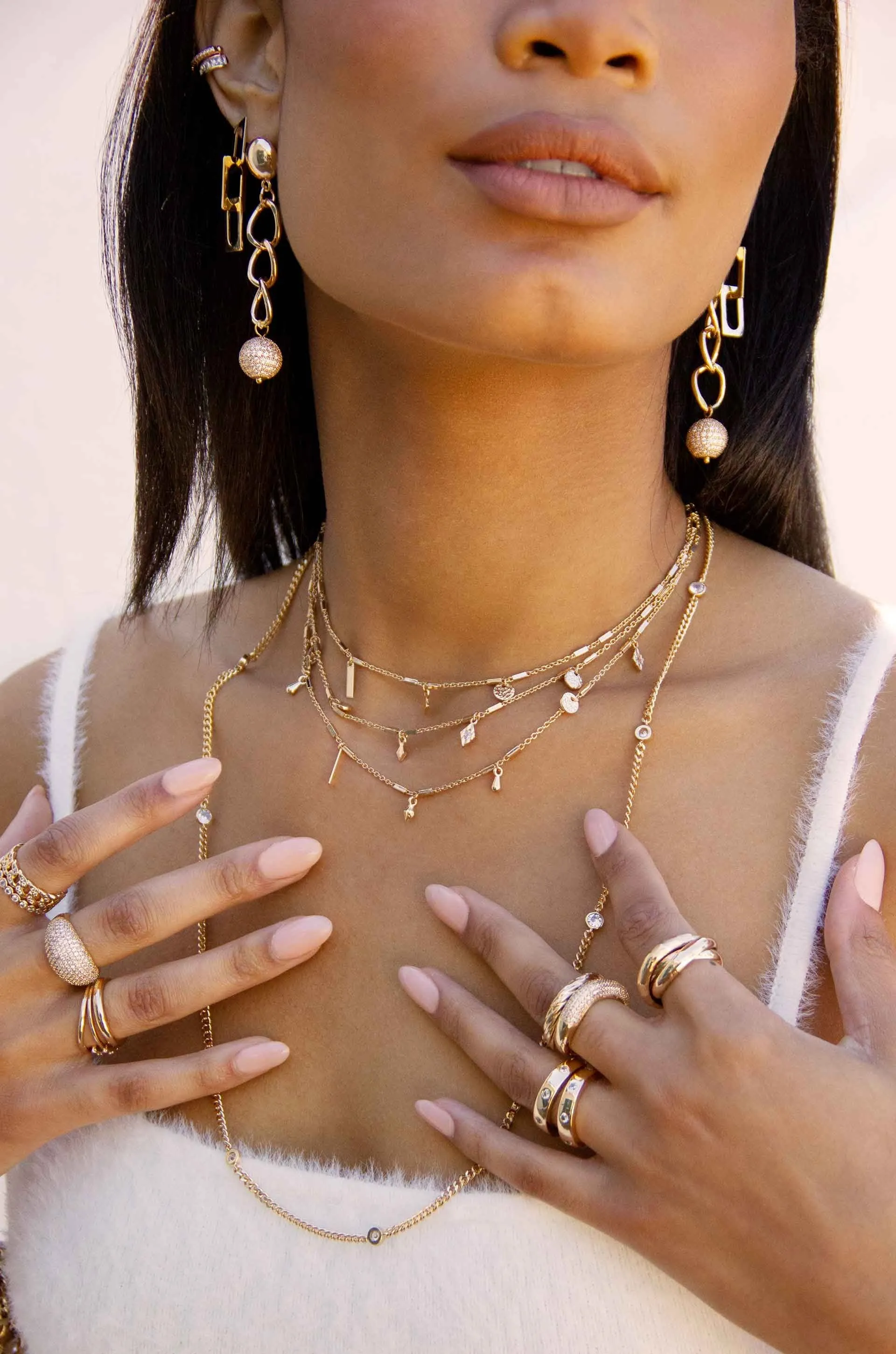 Easy Triple Layers 18k Gold Plated Mini Charm Necklace