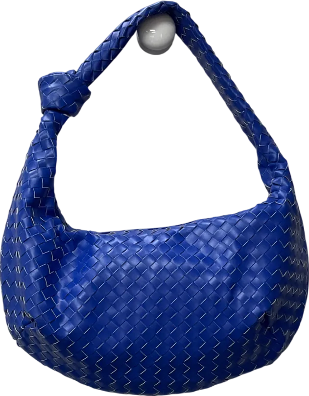 Ego Woven Knotted Strap Detail Oversized Shoulder Bag In Blue Faux Leather One Size
