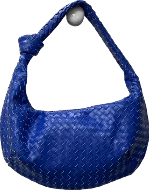 Ego Woven Knotted Strap Detail Oversized Shoulder Bag In Blue Faux Leather One Size