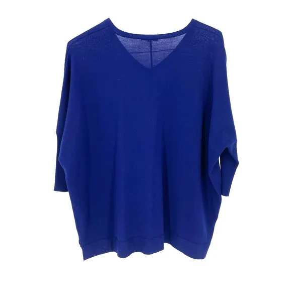 Eileen Fisher V Neck Merino Wool Boxy Sweater 3/4 Sleeve Dolman Tunic Shirt Top