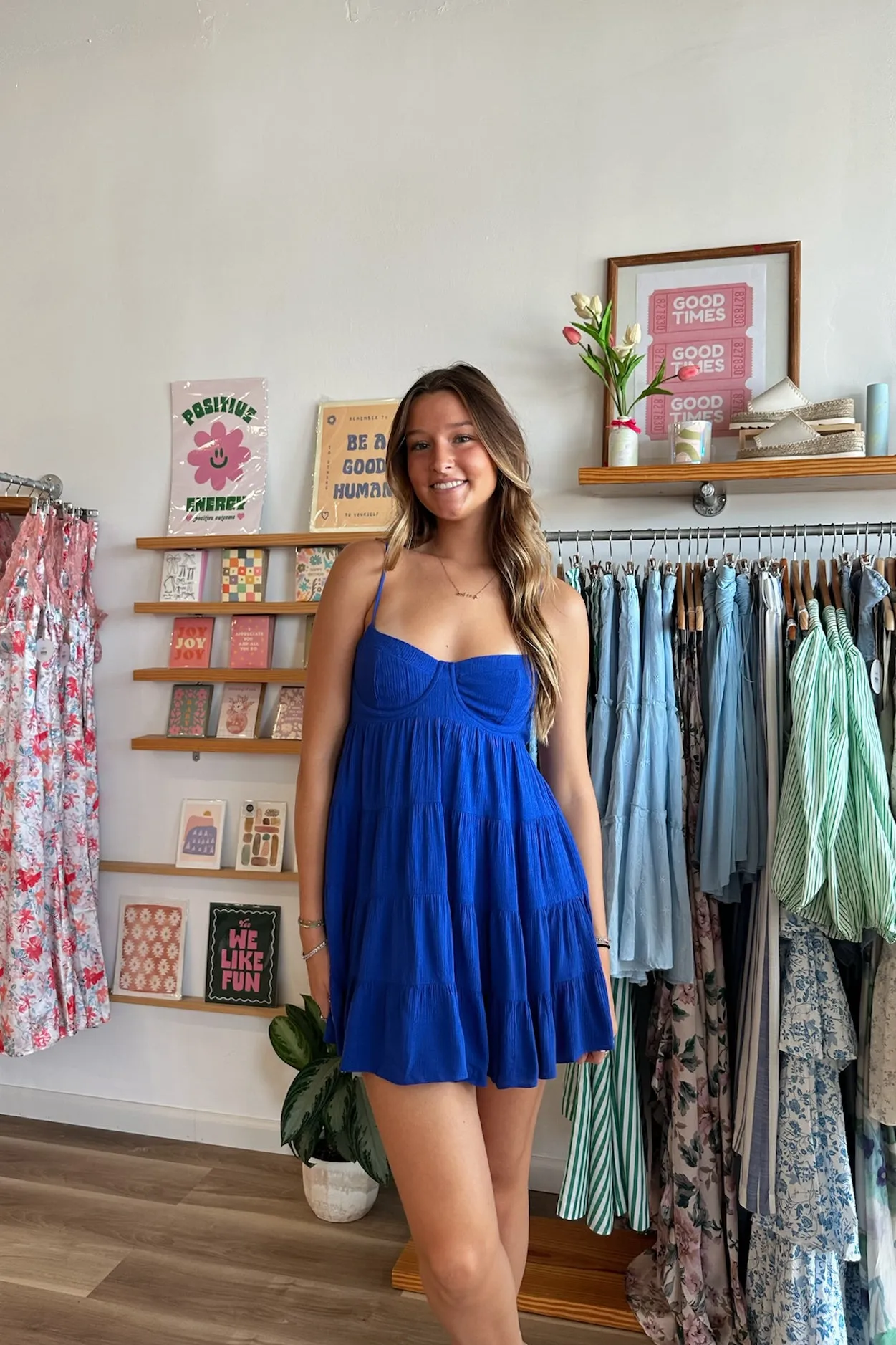 Elaine Open Back Dress in Blue | Restocked