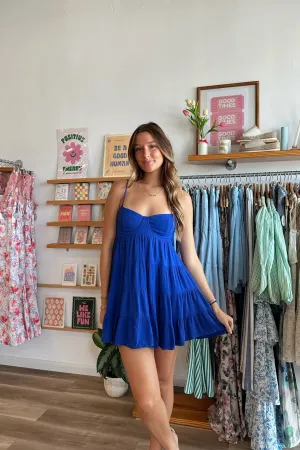Elaine Open Back Dress in Blue | Restocked